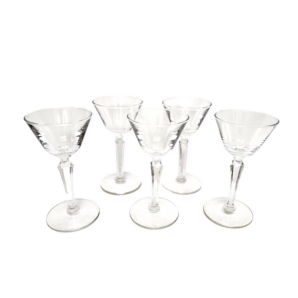 RARE Antiq Collectible Crystal Aperitif Cordial Stemware w/Hexagon Stem Set of 5